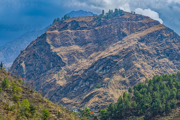 Mountain sticking out along the highway to Jomsom, Nepal, Asia