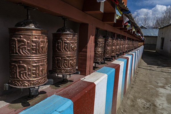 Praying wheels, Village of Tsarang, Kingdom of Mustang, Nepal, Asia