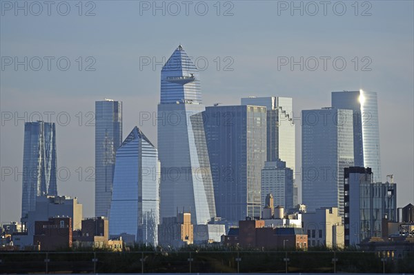 Skyline of the shining skyscrapers Hudson Yards, Chelsea neighbourhood, West Manhattan, New York City, New York, USA, North America