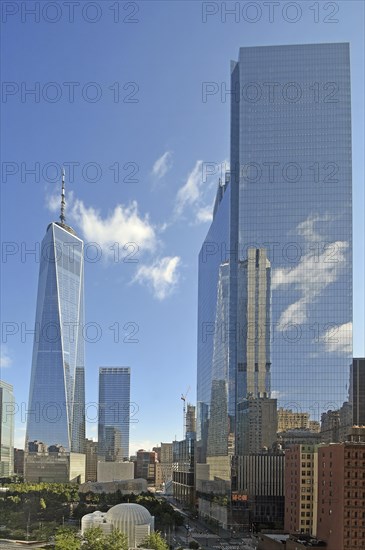 Skyscrapers One World Trade Centre or Freedom Tower and 4 WTC, Ground Zero, Lower Manhattan, New York City, New York, USA, North America