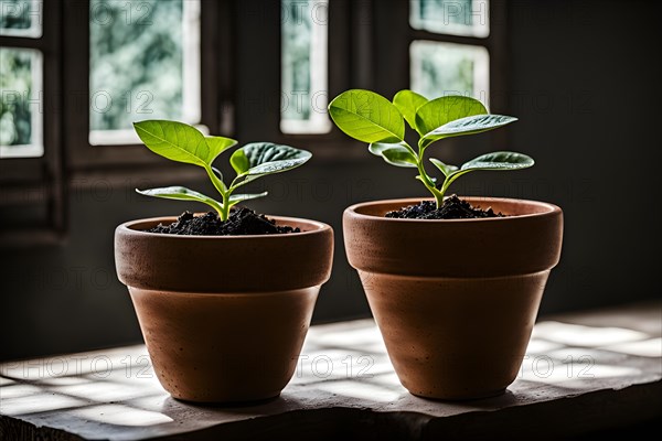 A cracked clay pot holding a flourishing plant symbolizing resilience and growth amidst imperfection, AI generated