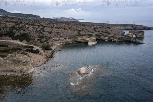 The beach of Malolo, aerial view, Milos, Cyclades, Greece, Europe