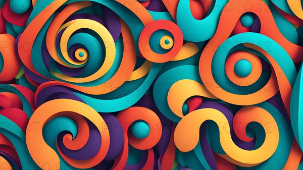 Animation incorporating vibrant colors in swirling playful patterns conveying movement, AI generated