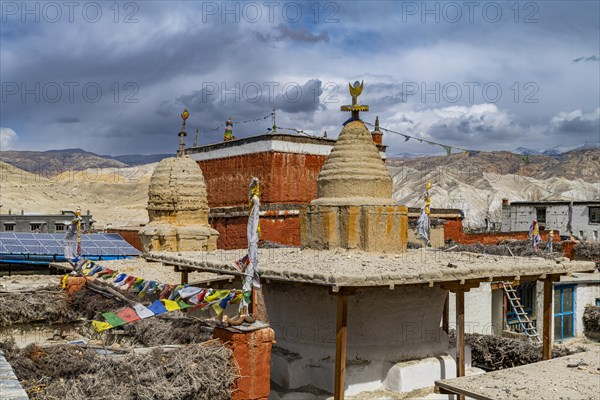 Stupas (chsrten) in Lo-Manthang village, Kingdom of Mustang, Nepal, Asia