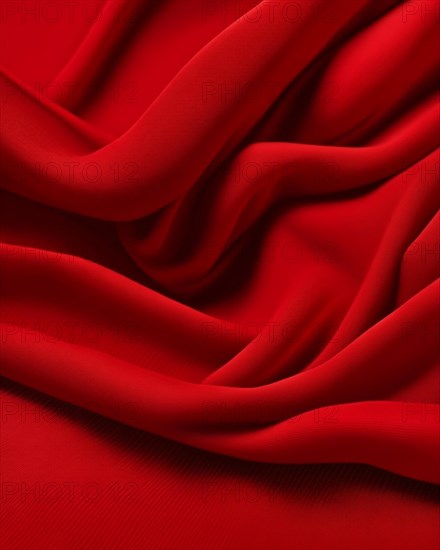 Close-up of smooth red silk fabric with luxurious texture, vertical aspect, AI generated