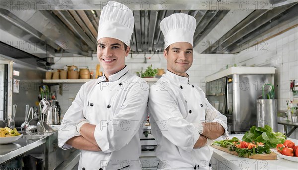 AI generated, Two attractive chefs in the kitchen of a hotel