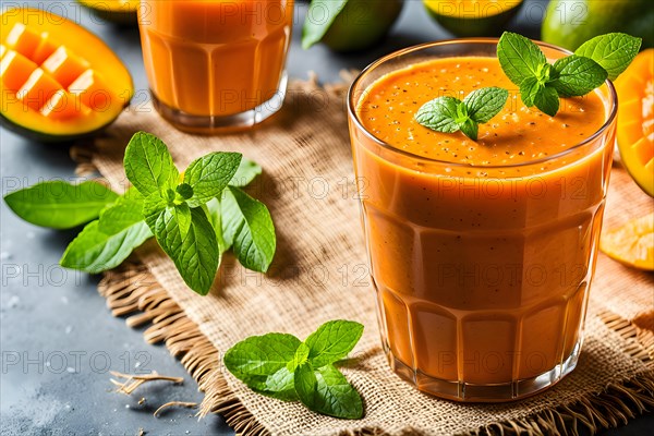 Bright orange mango and carrot smoothie, AI generated