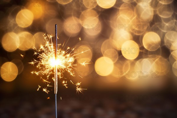 Festive sparkler with background with golden bokeh lights. KI generiert, generiert AI generated