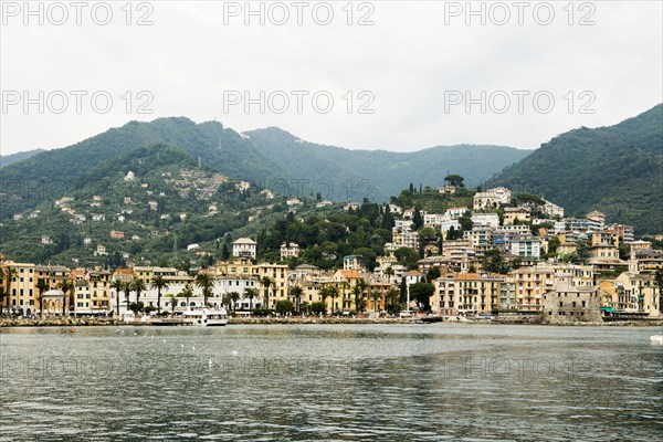 Village with colourful houses by the sea, Rapallo, Italian Riviera, Liguria, Italy, Europe