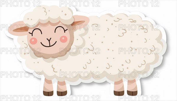 A fluffy, happy cartoon sheep with adorable pink cheeks, ai generated, AI generated