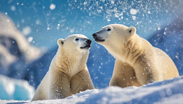 AI generated, Two polar bear (Ursus maritimus), blue sky