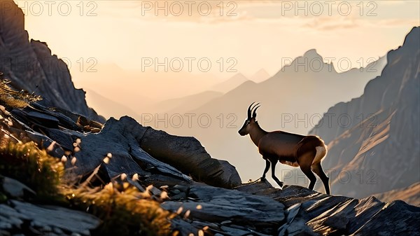 Chamois navigating steep rocky terrain showing agility and grace, AI generated