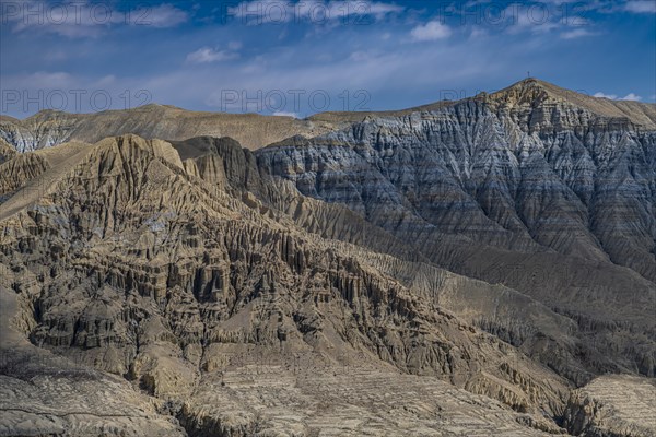 Eroded mountain landscape in the Kingdom of Mustang, Nepal, Asia
