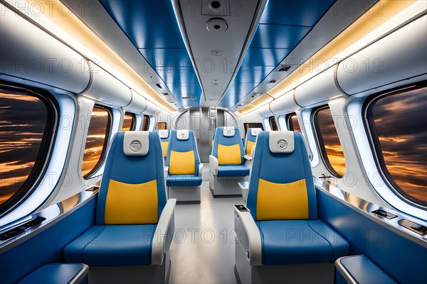 Modern underground train, inside view, AI generated