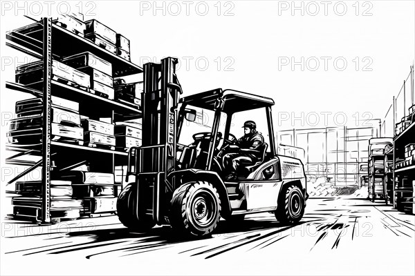 Lineart picture forklift, AI generated