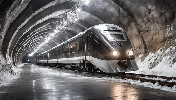 AI generated, A modern train in the tunnel, LeShuttle, Eurotunnel, France-London