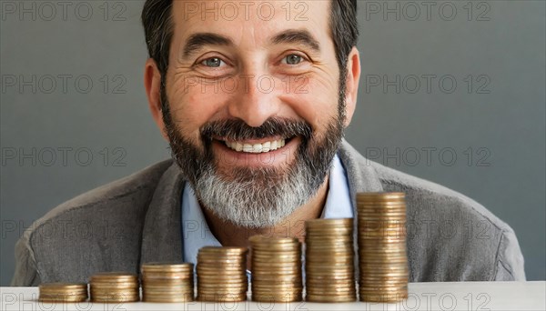 AI generated, A pensioner is happy about his nest egg savings