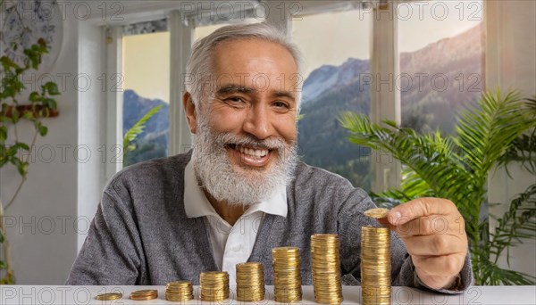 AI generated, A pensioner is happy about his nest egg savings