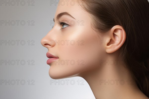 Side profile view of beautiful young woman with perfect beautiful facial features. KI generiert, generiert AI generated