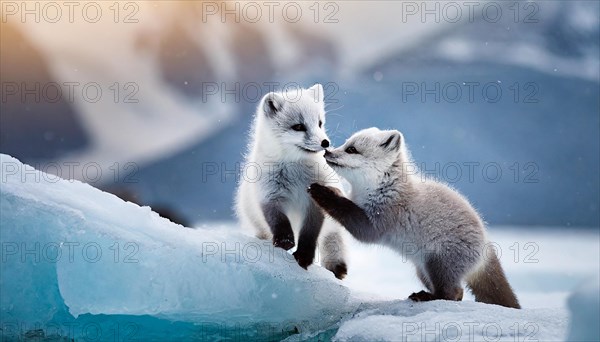 KI generated, Two young arctic foxes (Vulpes lagopus)