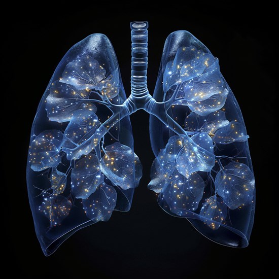 Medical illustration of a human chest with lungs, AI generated