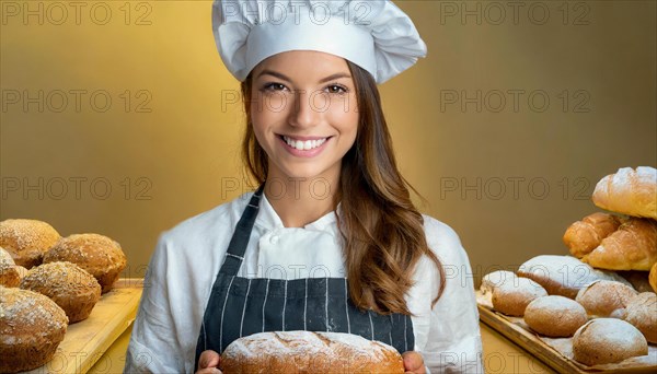 Ai generated, woman, 20, 25, years, shows, bakery, bakery shop, cake, female baker