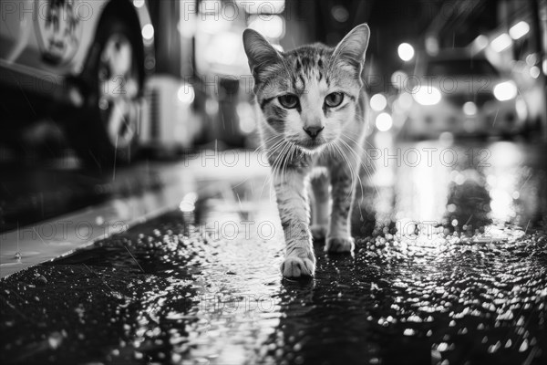 An abandoned, stray house cat, street cat, in a city, AI generated, AI generated, AI generated