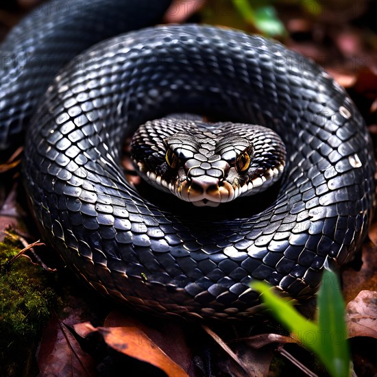 European adder coiled in a striking position showcasing its distinctive patterning, AI generated