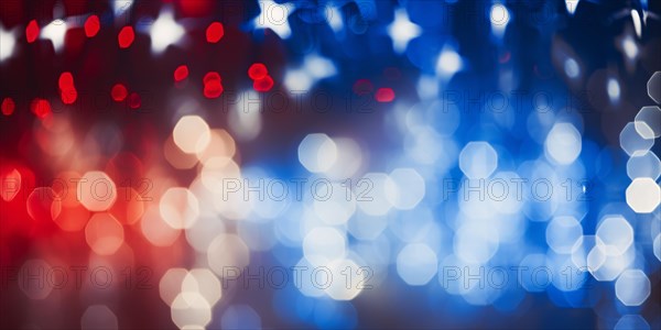 Banner with blue, red and white bokeh lights. KI generiert, generiert AI generated