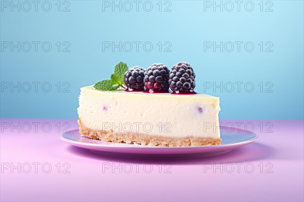Slice of cheesecake with raspberry fruits on plate. KI generiert, generiert AI generated