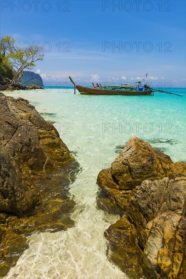 Bamboo Island, boat, wooden boat, longtail boat, bay, sea bay, sea, ocean, Andaman Sea, tropics, tropical, island, rock, rock, water, beach, beach holiday, Caribbean, environment, clear, clean, peaceful, picturesque, stone, sea level, climate, fishing boat, travel, tourism, natural landscape, paradisiacal, beach holiday, sun, sunny, holiday, dream trip, holiday paradise, flora, paradise, coastal landscape, nature, idyllic, turquoise, Siam, exotic, travel photo, beach landscape, sandy beach, Thailand, Asia