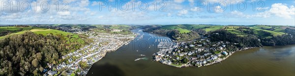 Panorama over Dartmouth and Kingswear over River Dart from a drone, Devon, England, United Kingdom, Europe