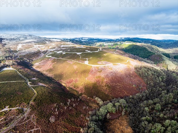 Winter over Hills and valleys in Dartmoor Park, East Dartmoor National Nature Reserve, Yarner Wood, Bovey Tracey, England, United Kingdom, Europe