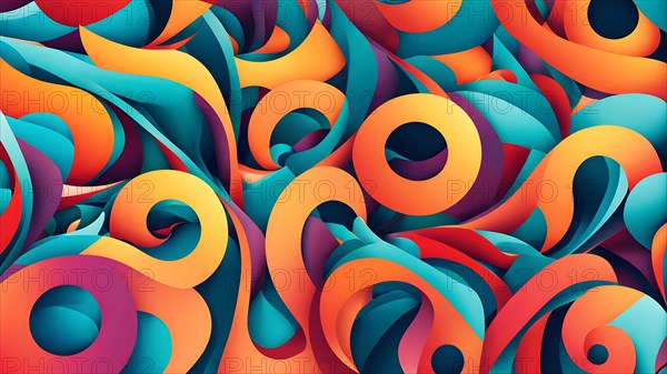 Animation incorporating vibrant colors in swirling playful patterns conveying movement, AI generated