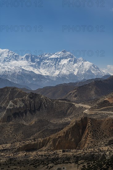 Barren mountain scenery before the Annapurna mountain range, Kingdom of Mustang, Nepal, Asia