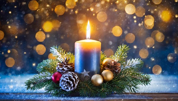 Ai generated, Advent wreath with burning candles, Christmas time, Christmas decoration, 1st Advent, First Advent