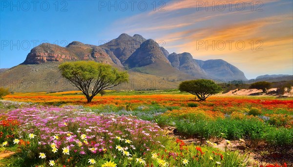 KI generated, The desert in Namaqualand blooms in August and September each year, Namibia, Africa