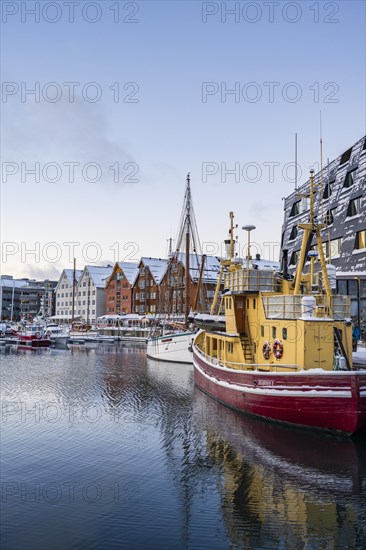 Tromso harbour with ships and buildings, Tromso, Norway, Europe