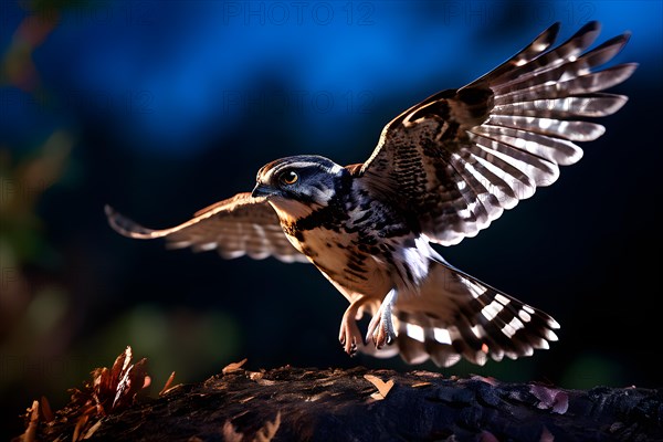 European nightjar caught mid flight wings fully extended, AI generated