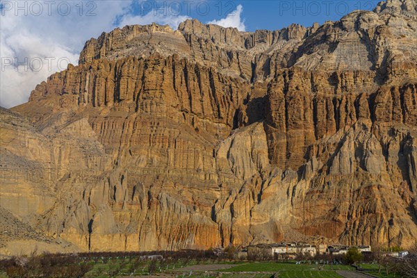 Eroded rock formations behind Chhusang village, Kingdom of Mustang, Nepal, Asia