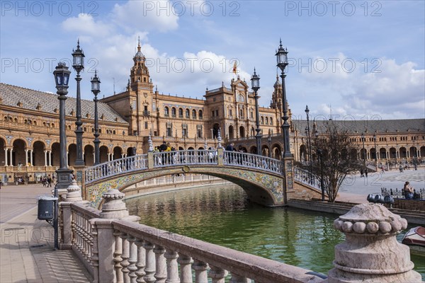 Seville, Spain, March 9, 2022: Beautiful view of Plaza de Espana in Andalusia, Europe