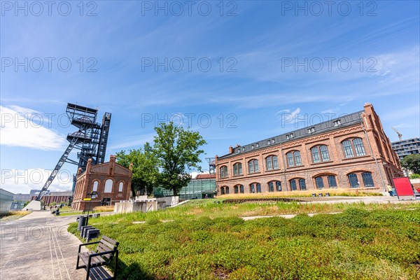 View of tower shaft Warszawa II and Silesian museum, Katowice, Poland, Europe