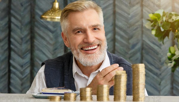 AI generated, A pensioner is happy about his nest egg savings