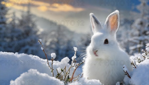 AI generated, A snow hare in winter, (lepus timidus)