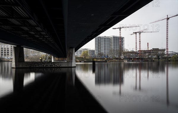 Long exposure, Nordhafenbruecke from below, Nordhafen, Berlin, Germany, Europe