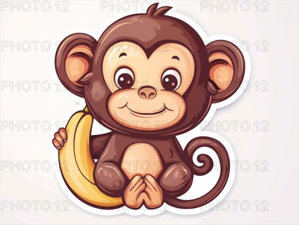 A cute cartoon monkey holding a banana, with a cheerful and friendly expression, ai generated, AI generated
