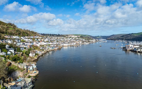 Dartmouth and Kingswear over River Dart from a drone, Devon, England, United Kingdom, Europe