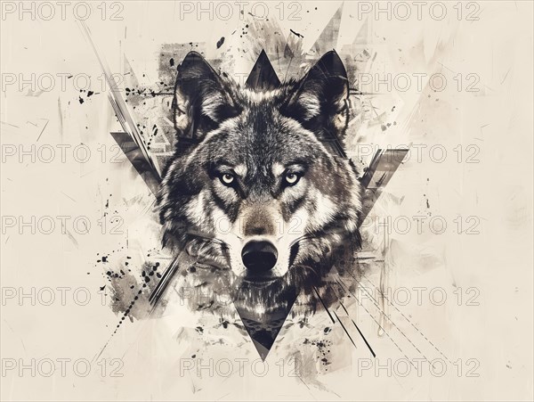 Abstract illustration of a wolf with contrasting geometric shards in black and white, ai generated, AI generated