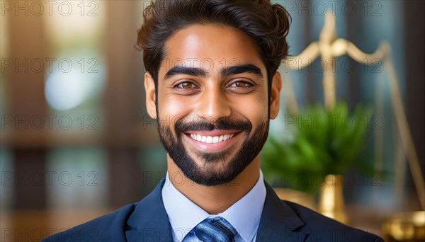 AI generated, An attractive lawyer in his office, 30, 35, years, bearded man