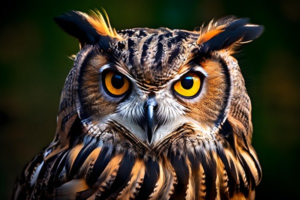 European eagle owl large piercing eyes, AI generated
